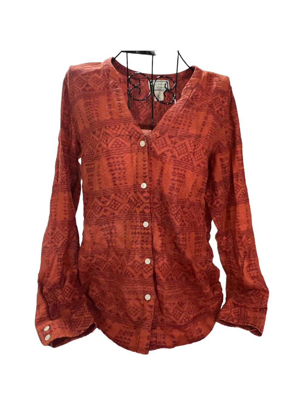 Lucky Brand X Peter Dunham Collaboration Aztec Tribal Button Up Collarless Shirt